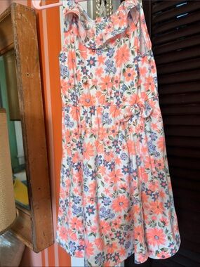 Little Lass Coral and Blue Floral Sundress